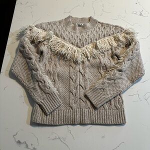 Amur Ulla Fringe Sweater Wool Size Medium Oatmeal